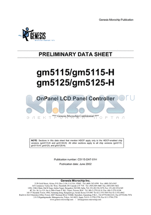 GM5125-H datasheet - ONPANEL LCD PANEL CONTROLLER