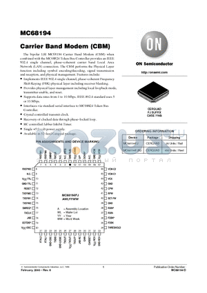 MC68194FJR2 datasheet - Carrier Band Modem(CBM)