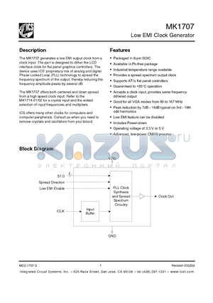 MK1707SITR datasheet - Low EMI Clock Generator