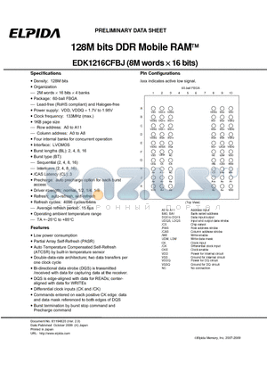 EDK1216CFBJ-75-F datasheet - 128M bits DDR Mobile RAM