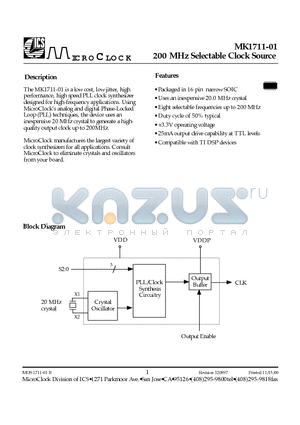 MK1711-01 datasheet - 200 MHz Selectable Clock Source