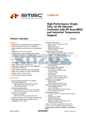 LAN9218I_07 datasheet - High-Performance Single-Chip 10/100 Ethernet Controller with HP Auto-MDIX and Industrial Temperature Support