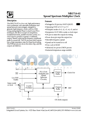 MK1714-02RTR datasheet - Spread Spectrum Multiplier Clock