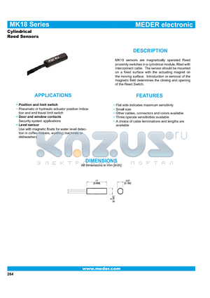 MK18-B-100W datasheet - Cylindrical Reed Sensors