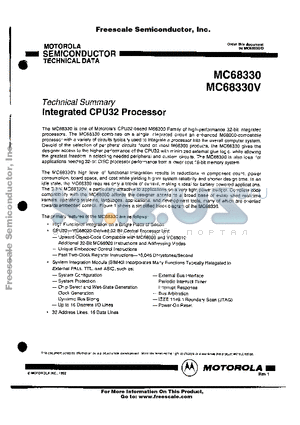 MC68330 datasheet - Integrated CPU32 Processor