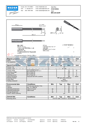 MK18-B-500W datasheet - MK Reed Sensors
