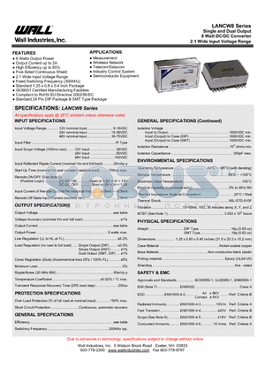 LANC1205W8 datasheet - Single and Dual Output 8 Watt DC/DC Converter 2:1 Wide Input Voltage Range