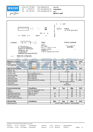 MK18-D-100W datasheet - Cylindrical Reed Sensors