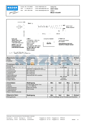 MK20-1-B-200W_DE datasheet - (deutsch) MK Reed Sensor