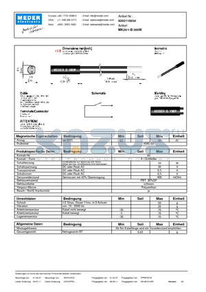 MK20-1-B-300W_DE datasheet - (deutsch) MK Reed Sensor