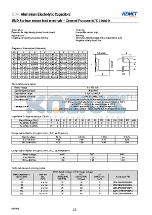 EDK477M025A9PAA datasheet - SMD Surface mount lead terminals  General Purpose 85`C / 2000 h