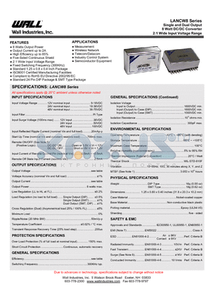 LANC1215W8 datasheet - Single and Dual Output 8 Watt DC/DC Converter 2:1 Wide Input Voltage Range