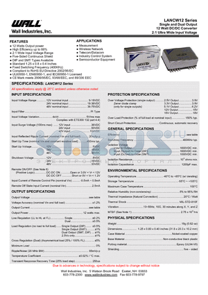 LANC122.5W12 datasheet - Single and Dual Output 12 Watt DC/DC Converter 2:1 Ultra Wide Input Voltage