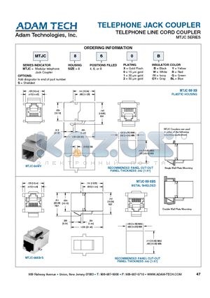 MTJC840B datasheet - TELEPHONE JACK COUPLER TELEPHONE LINE CORD COUPLER