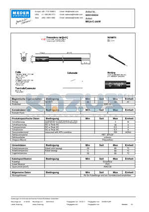 MK20-C-200W_DE datasheet - (deutsch) MK Reed Sensor