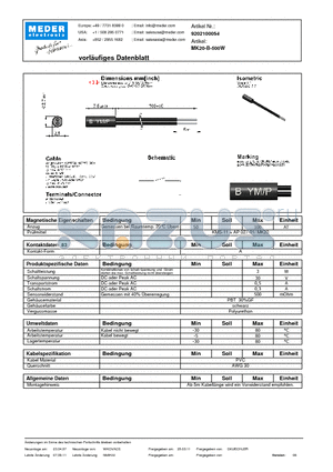 MK20-B-500W_DE datasheet - (deutsch) MK Reed Sensor