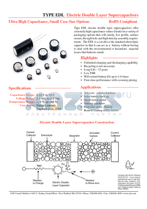 EDLHW335D2R3R datasheet - Electric Double Layer Supercapacitors