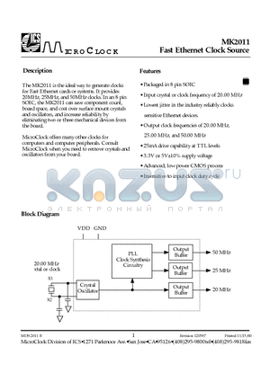 MK2011 datasheet - Fast Ethernet Clock Source