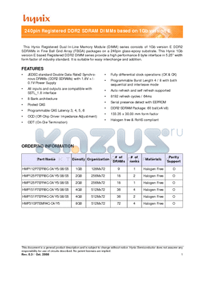 HMP112P7EFR8C-Y5 datasheet - 240pin Registered DDR2 SDRAM DIMMs