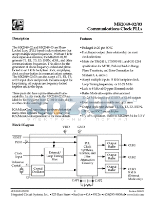 MK2049-02SI datasheet - Communications Clock PLLs