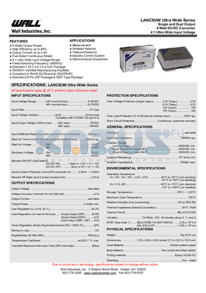 LANC2405DUW8 datasheet - Single and Dual Output 8 Watt DC/DC Converter 4:1 Ultra Wide Input Voltage