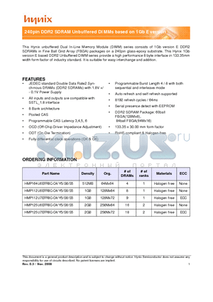 HMP112U6EFR8C-S5 datasheet - 1240pin DDR2 SDRAM Unbuffered DIMMs