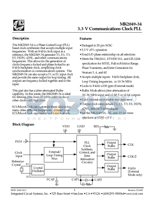 MK2049-34 datasheet - 3.3 V Communications Clock PLL