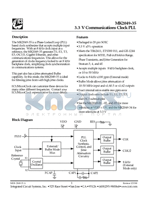 MK2049-35SI datasheet - 3.3 V Communications Clock PLL
