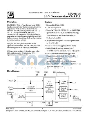 MK2049-36 datasheet - 3.3 V Communications Clock PLL