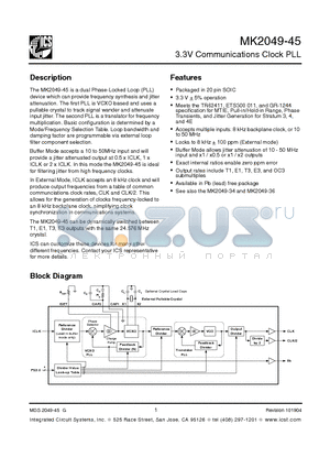 MK2049-45SI datasheet - 3.3V Communications Clock PLL