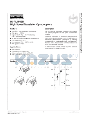 HCPL4503SDVM datasheet - High Speed Transistor Optocouplers