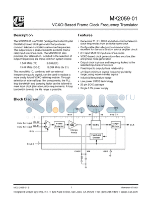 MK2059-01SI datasheet - VCXO-Based Frame Clock Frequency Translator