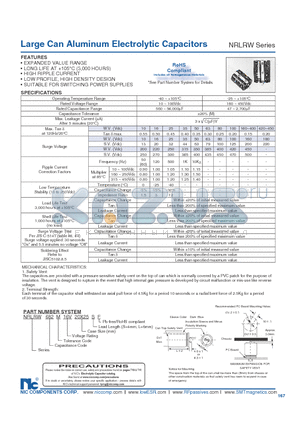 NRLRW103M100V20X30F datasheet - Large Can Aluminum Electrolytic Capacitors