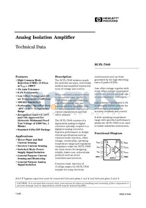 HCPL7840 datasheet - Analog Isolation Amplifier