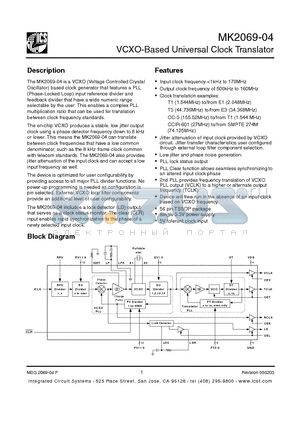 MK2069-04GI datasheet - VCXO-Based Universal Clock Translator