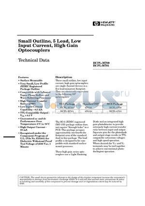 HCPLM700 datasheet - Small Outline, 5 Lead, Low Input Current, High Gain Optocouplers