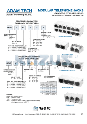 MTJG-12-88JX1-FSG-PG datasheet - MODULAR TELEPHONE JACKS GANGED & STACKED JACKS