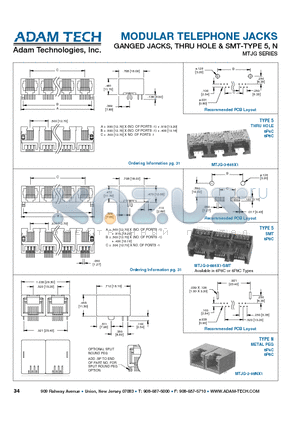 MTJG-3-665X1 datasheet - MODULAR TELEPHONE JACKS GANGED JACKS, THRU HOLE & SMT-TYPE 5, N