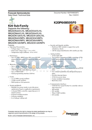 MK20DN64VLH5 datasheet - K20 Sub-Family