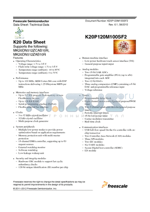 MK20DN512ZAB10R datasheet - K20 Data Sheet