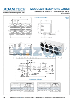 MTJG-6-88JX1-FSG-PG datasheet - MODULAR TELEPHONE JACKS GANGED & STACKED SIDE ENTRY JACK