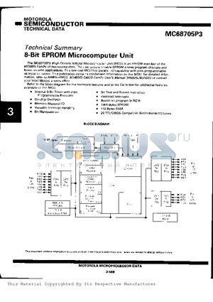 MC68705P3S datasheet - 8-Bit EPROM Microcomputer Unit