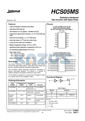 HCS05MS datasheet - Radiation Hardened Hex Inverter with Open Drain