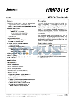 HMP8115CN datasheet - NTSC/PAL Video Decoder