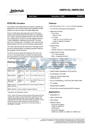 HMP8154EVAL1 datasheet - NTSC/PAL Encoders