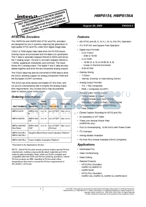 HMP8154EVAL1 datasheet - NTSC/PAL Encoders