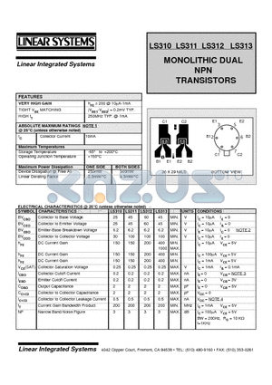 LS310-3 datasheet - MONOLITHIC DUAL NPN TRANSISTORS