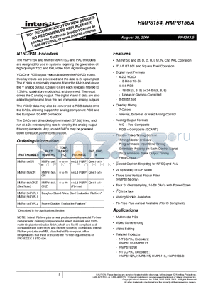 HMP8156ACN datasheet - NTSC/PAL Encoders