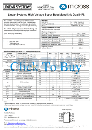 LS312_P-DIP datasheet - MONOLITHIC DUAL NPN TRANSISTOR