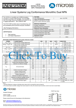 LS318_PDIP datasheet - MONOLITHIC DUAL NPN TRANSISTOR